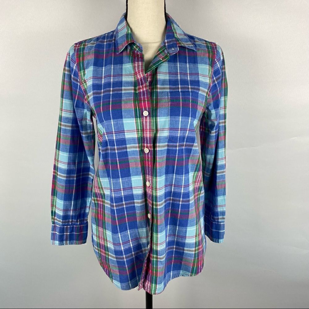 J Crew Plaid Button Down Long Sleeve Blouse